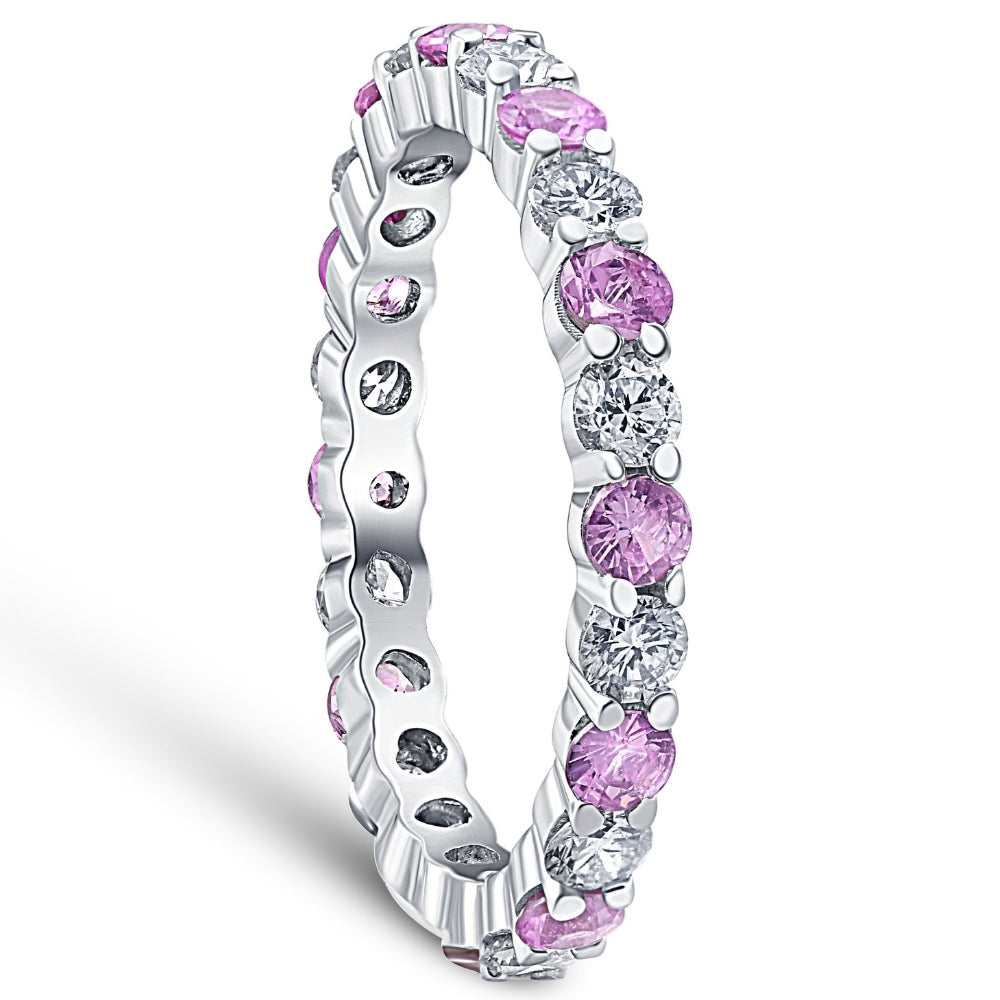 1 cttw Pink Sapphire & Diamond Wedding Eternity Ring 10k White Gold
