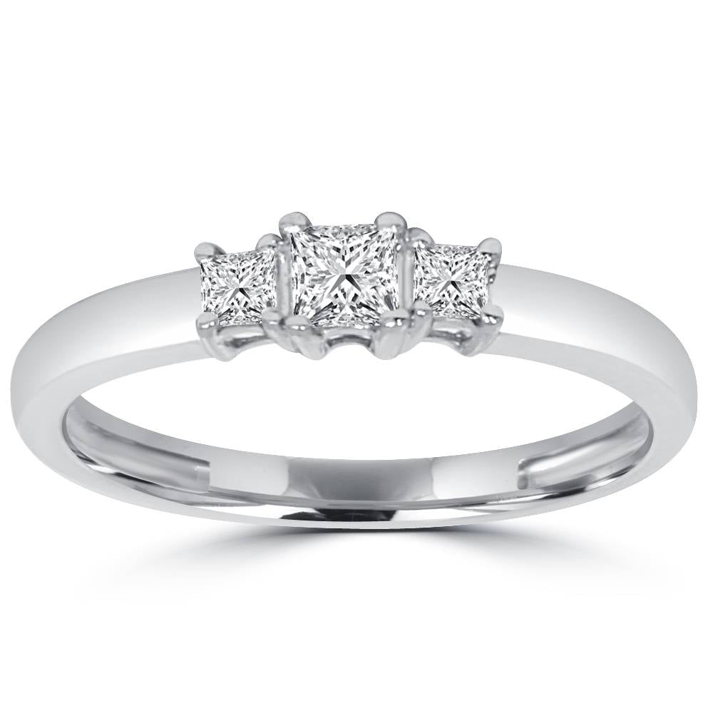 1/2 CT Three Stone Princess Cut Diamond Ring 14K White Gold