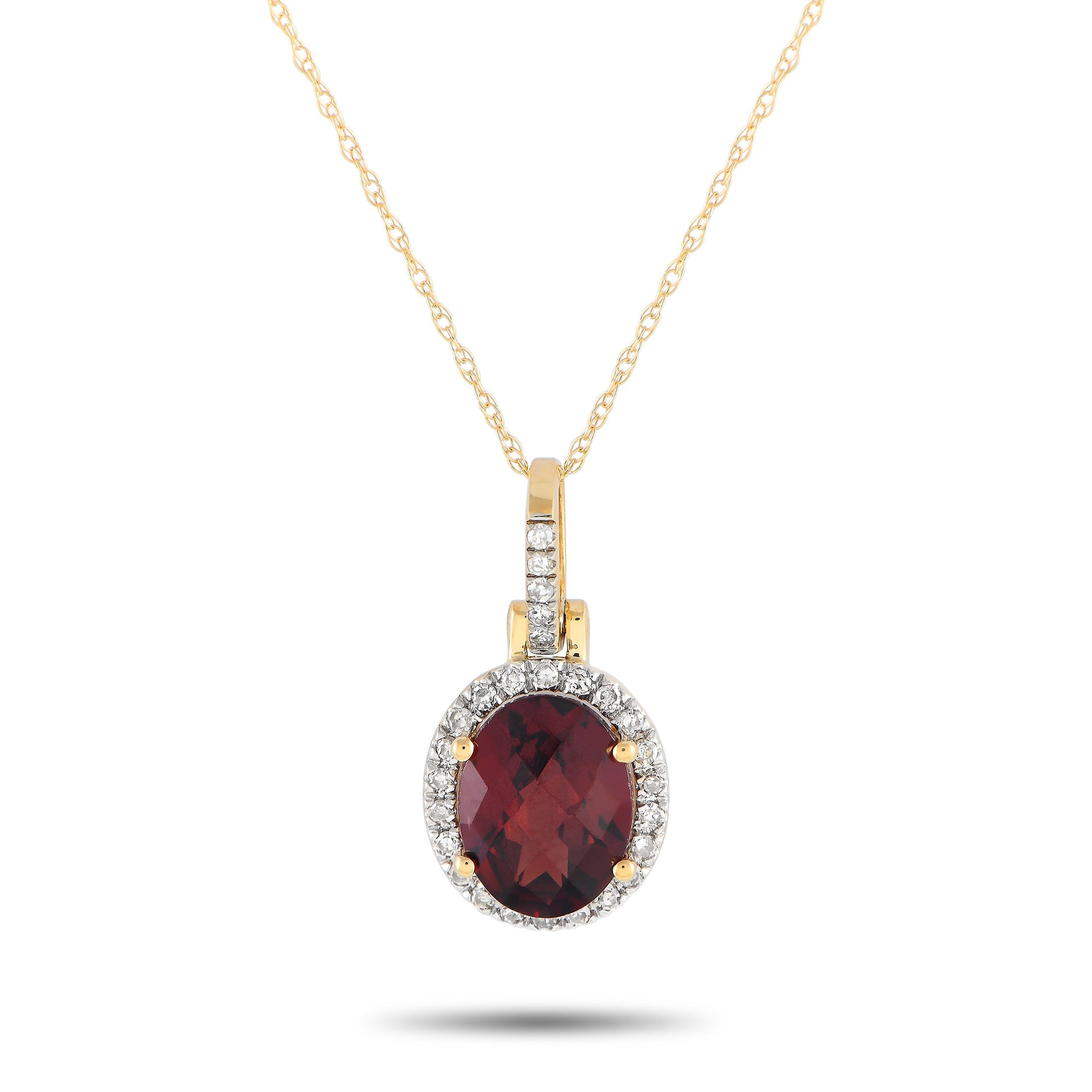 LB Exclusive 14K Yellow Gold 0.13ct Diamond and Garnet Pendant Necklace PD4-15500YGA