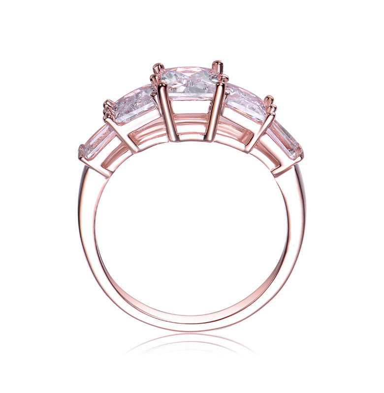 GENEVIVE Sterling Silver Rose Gold Plated Cubic Zirconia Three Stone Engagement Ring