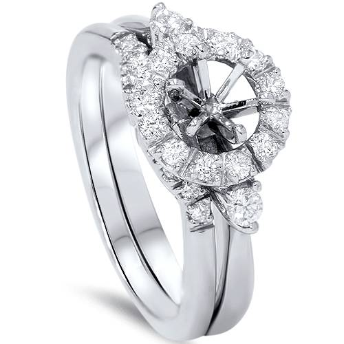 1/2ct Diamond Halo Engagement Setting Set 14K White Gold