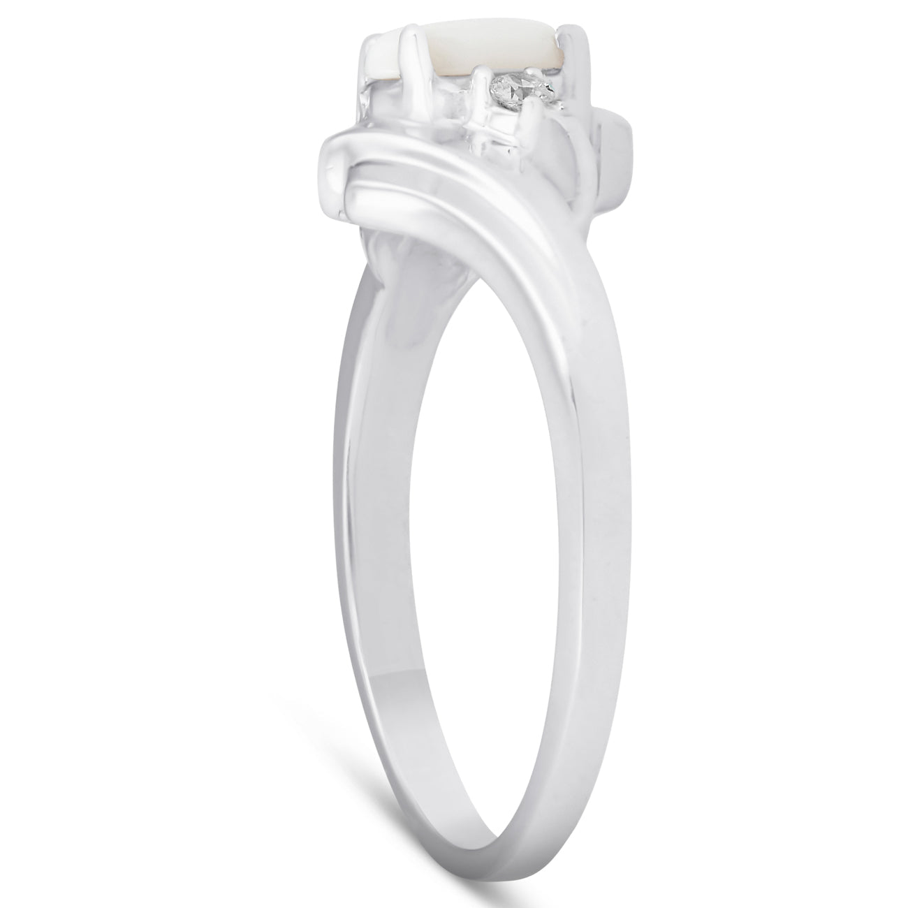 3/8 ct Oval Opal Diamond Ring 14K White Gold