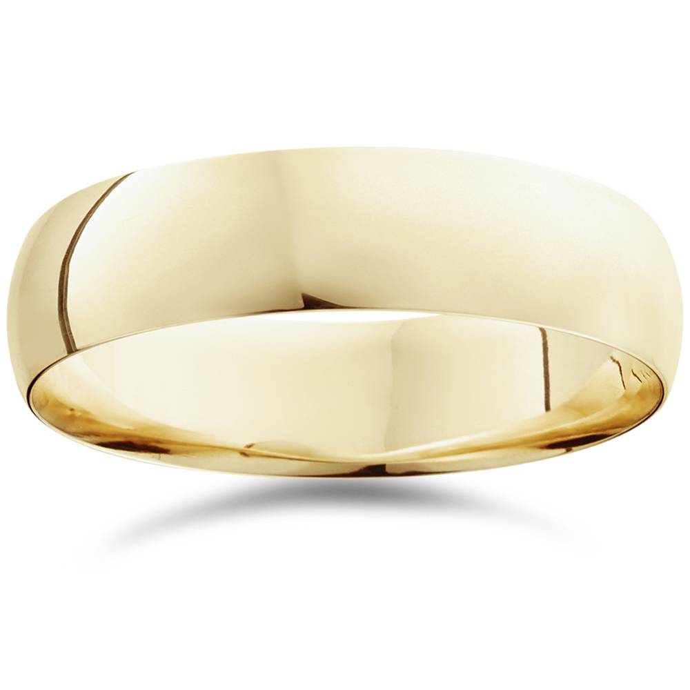 6mm Dome High Polished Wedding Band 10K Yellow Gold Comfort Fit Plain Ring Size Selectable