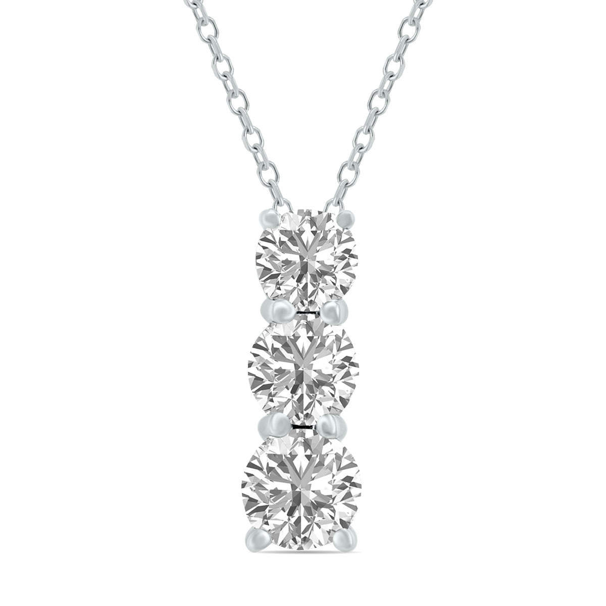 2 CTW Lab Grown Diamond Three Stone Pendant In 14K White Gold