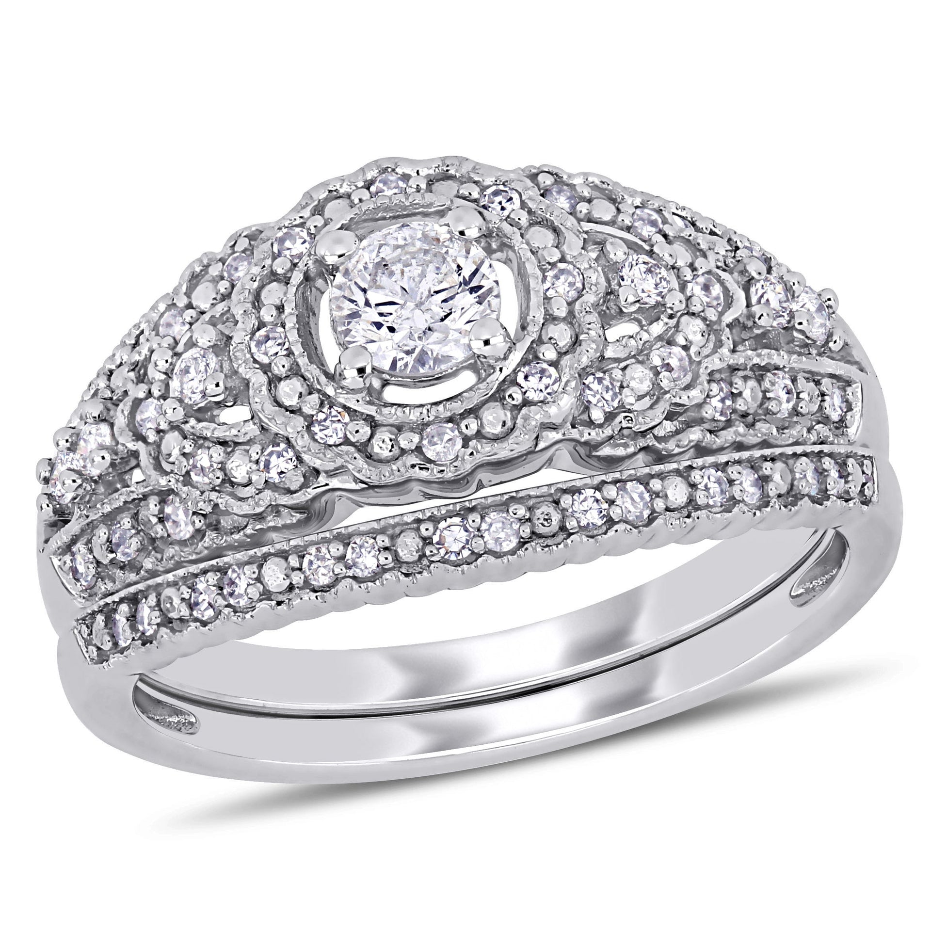 Mimi & Max 1/2ct TW Diamond Cluster Bridal Set 10k White Gold