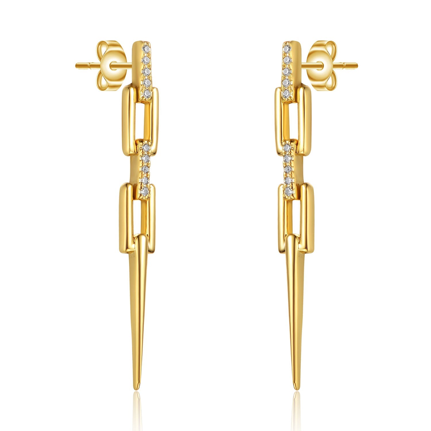 Sterling Silver 14k Gold Plated Cubic Zirconia Drop Earrings