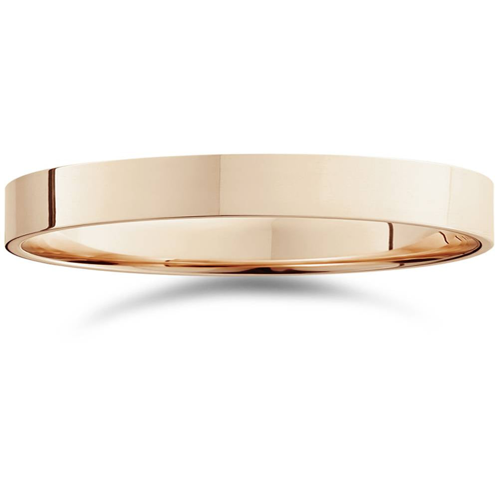3mm Flat High Polished Wedding Band 14K Rose Gold Size Selectable