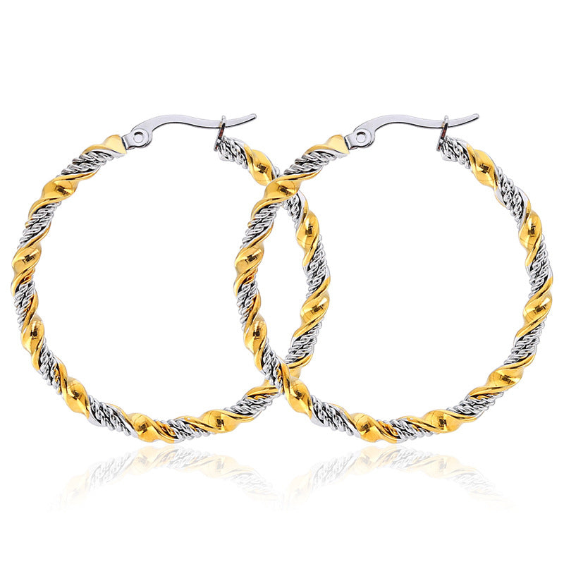 18k Gold Two Tone Textured Hoop Earrings