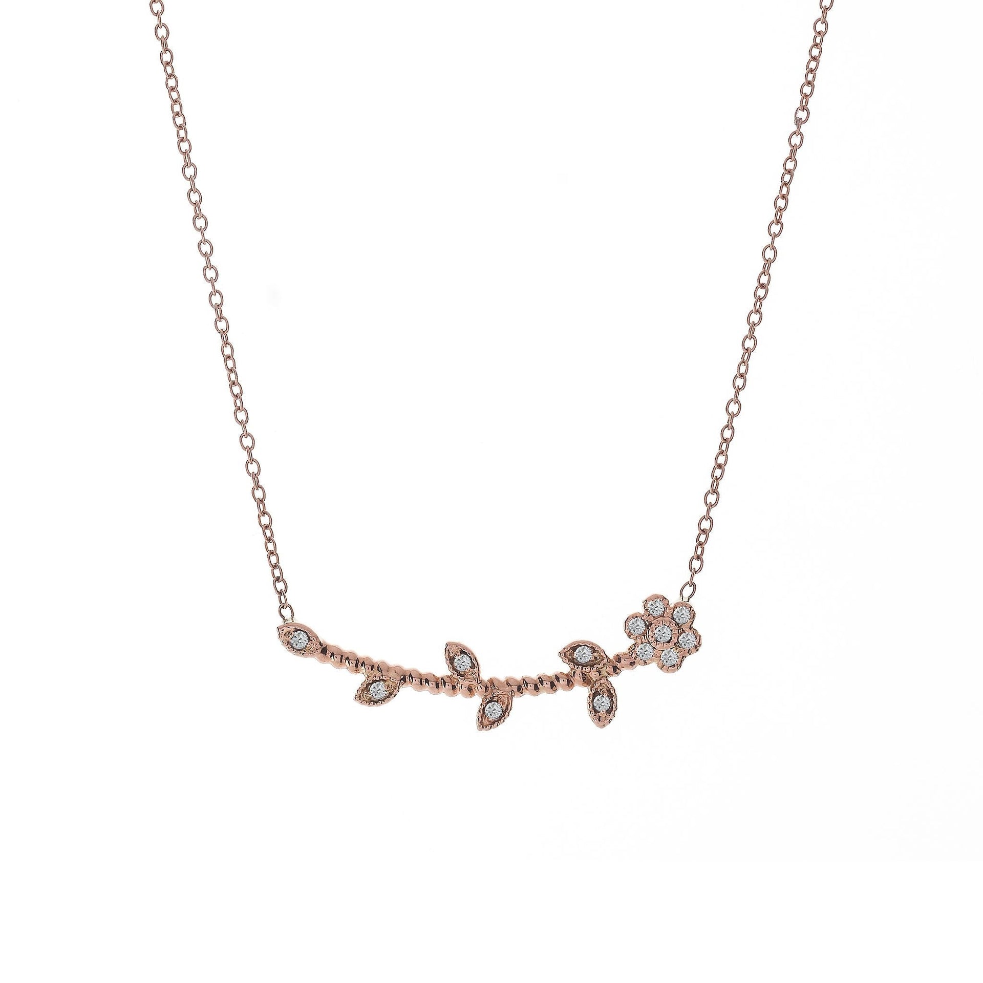 Flower & Diamond Necklace Rose Gold