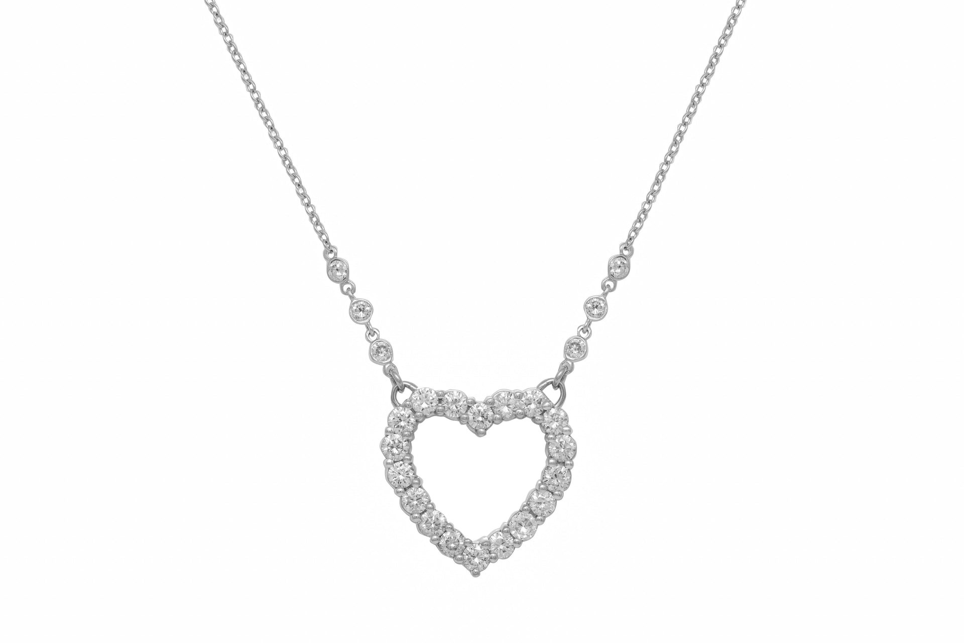 14kt white gold diamond pendant with open-heart design adorned with 2.00 cts tw round diamonds