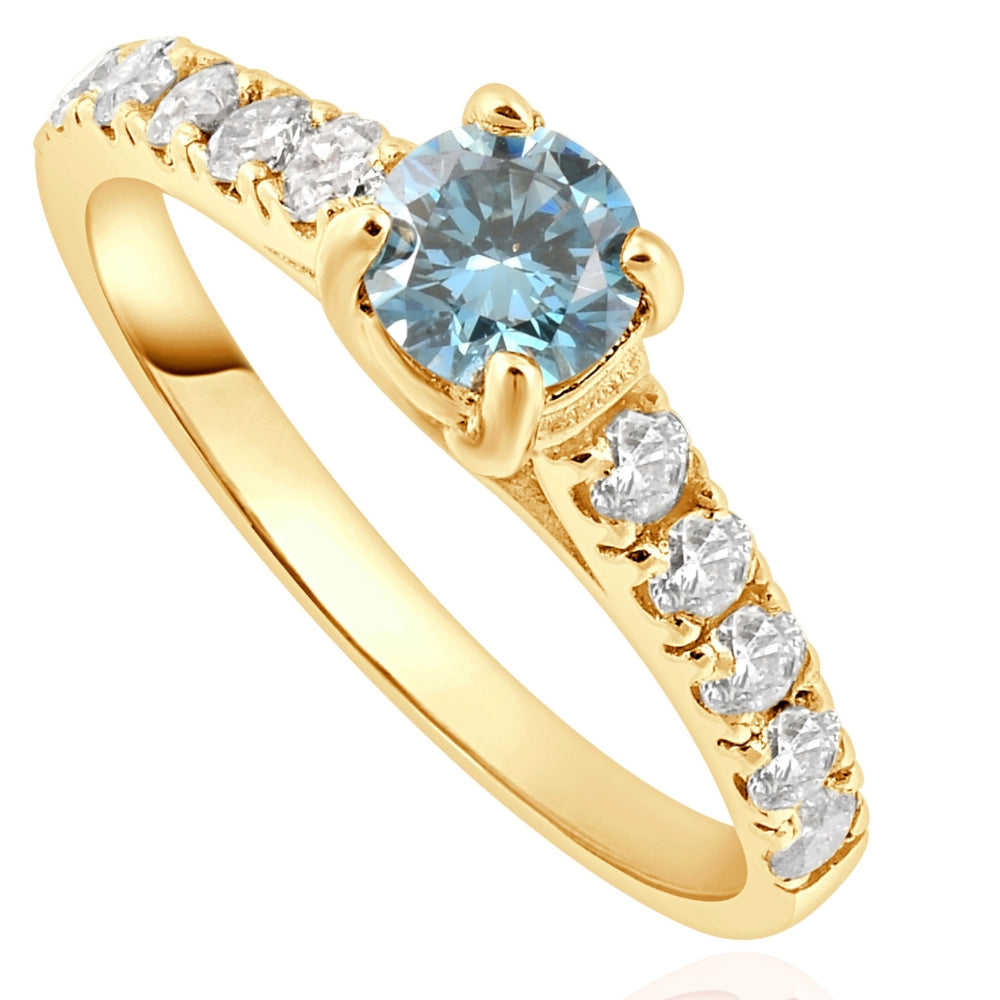 .60Ct Blue & White Diamond Engagement Ring in 14k Yellow Gold