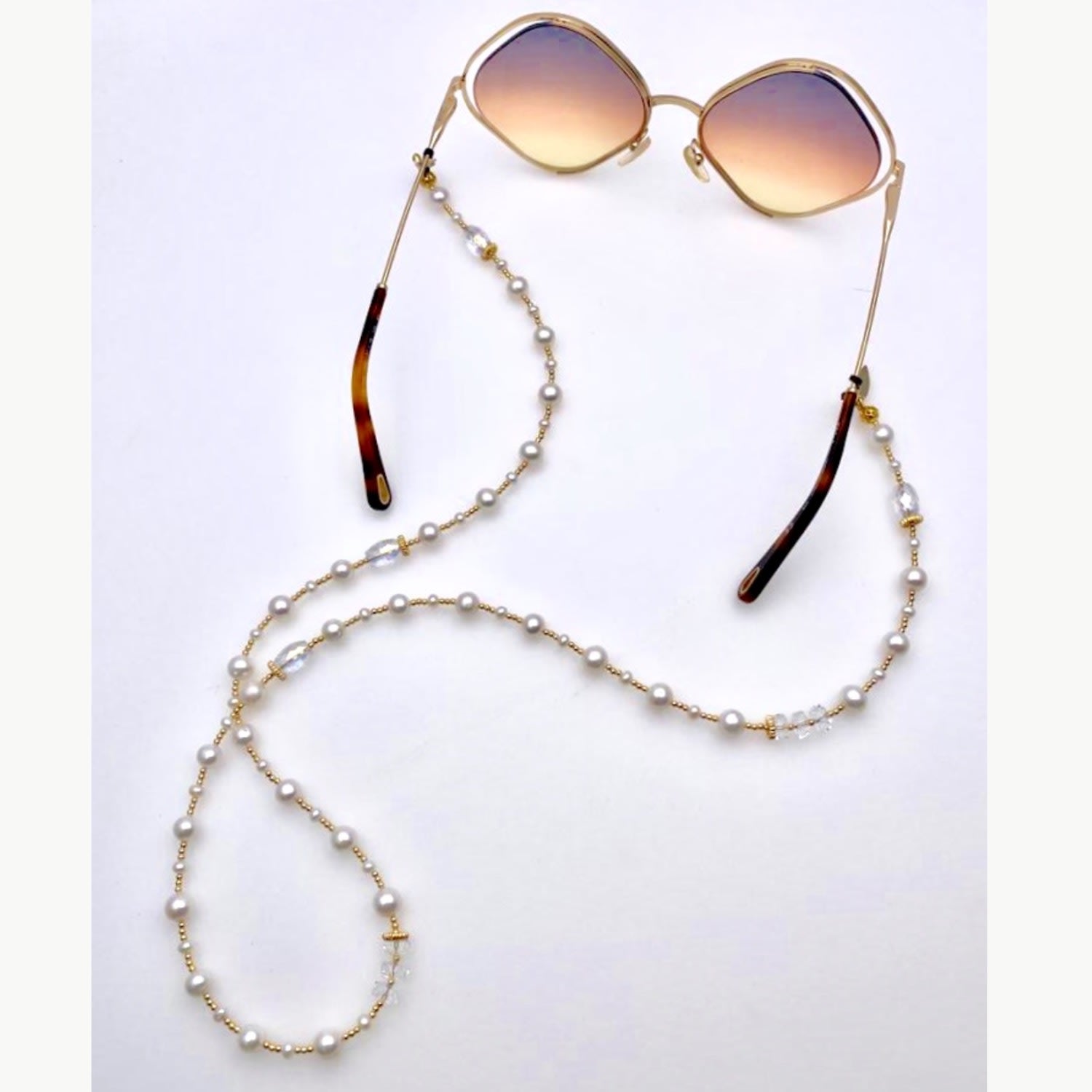 Removable Freshwater Pearls & Crystals Glasses Chain