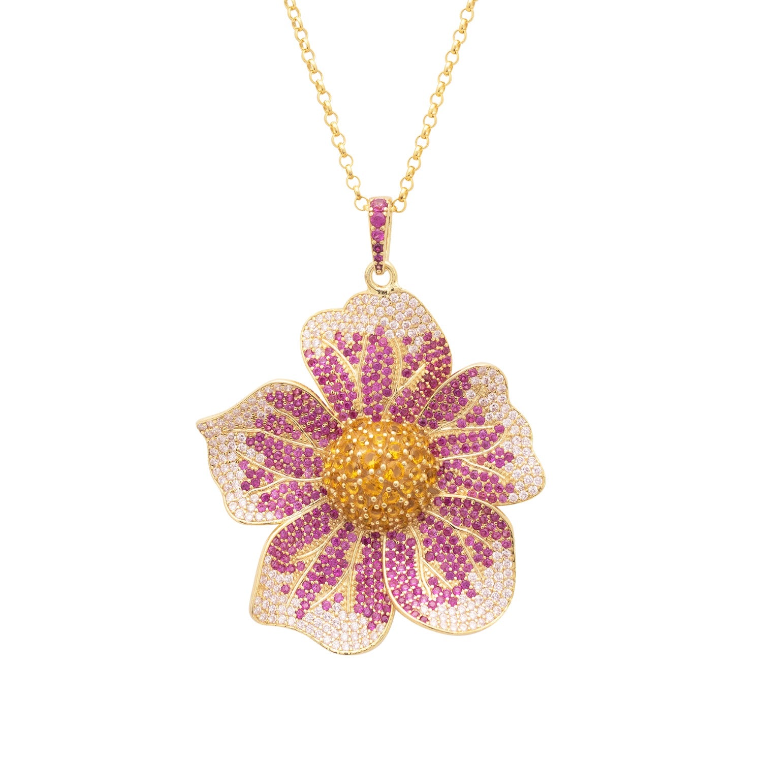 Pansy Pink Necklace Gold