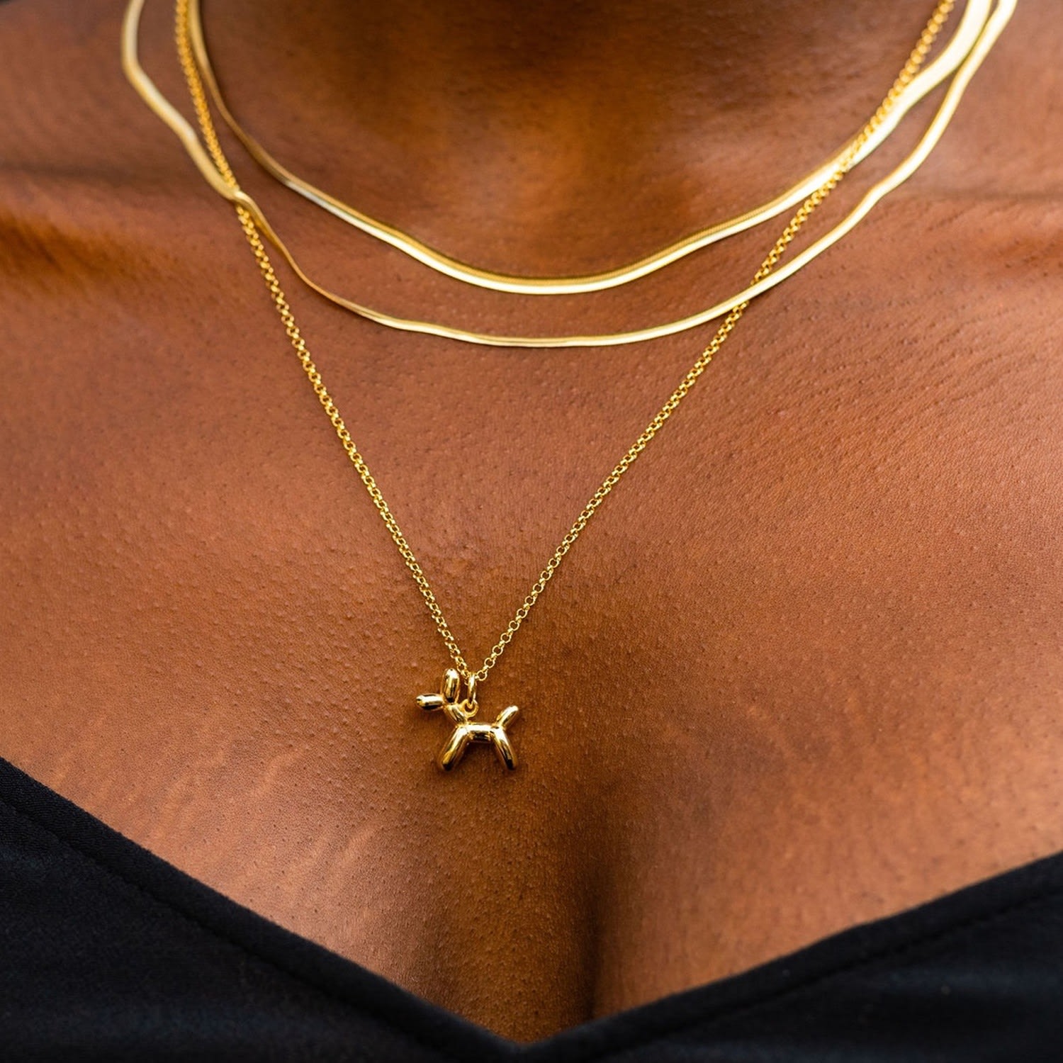 Gold Balloon Dog Charm Necklace