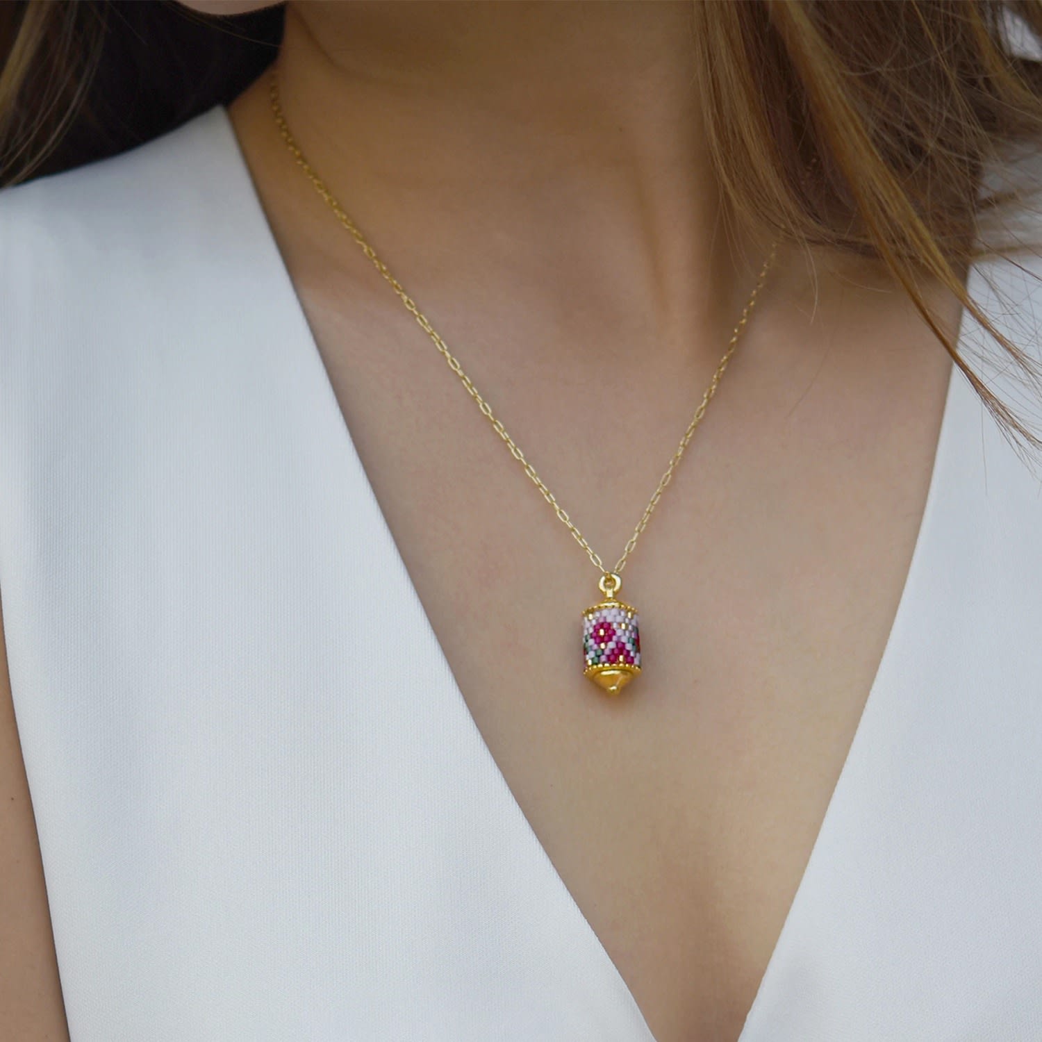 Modern Peranakan Drop Pendant Necklace - Blue