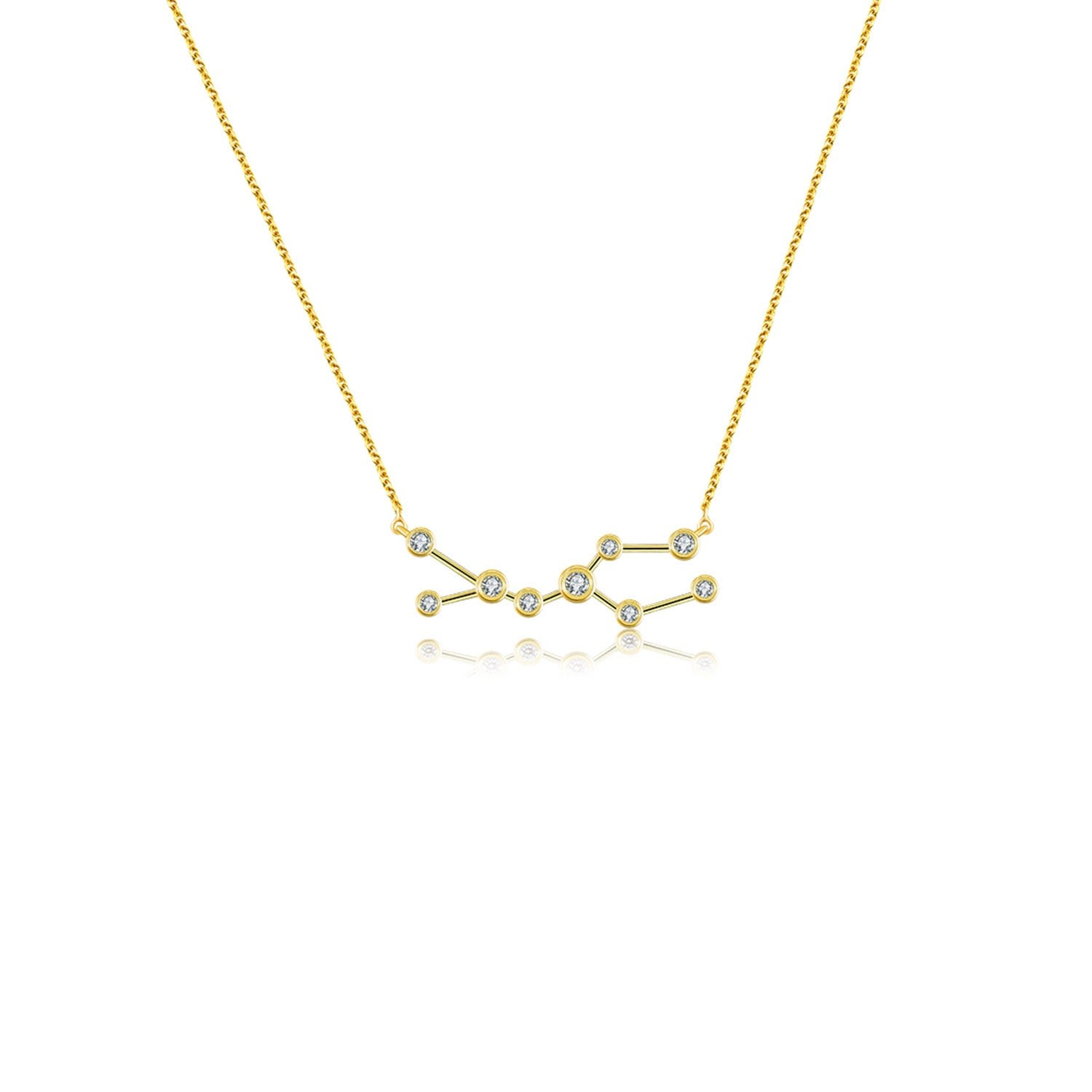 Gemini Zodiac Constellation Necklace 18K Yellow Gold & Diamond