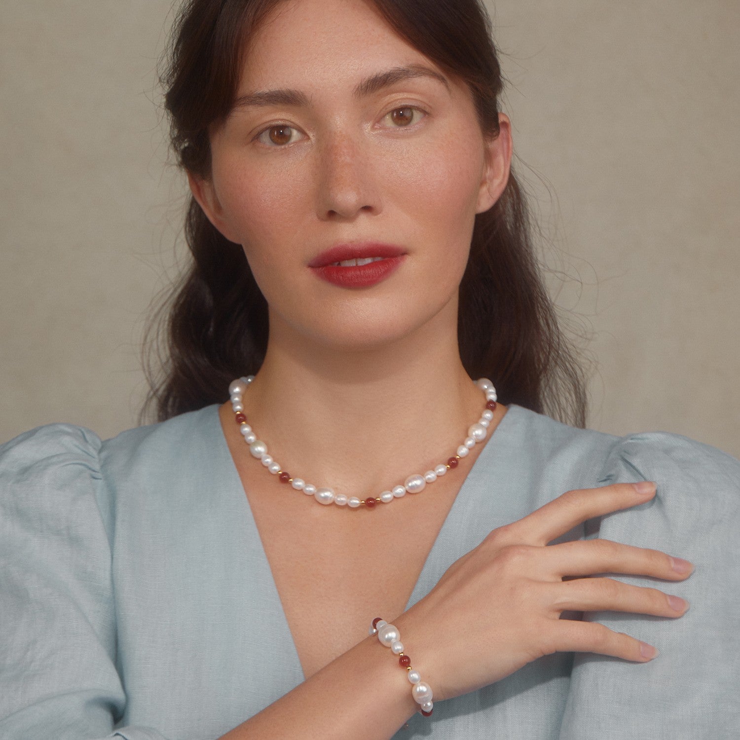 Bianca Gold-Plated Pearl And Carnelian Necklace