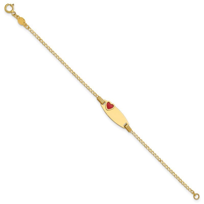 14k Polished Kids ID with Red Enameled Heart 5.5in Bracelet