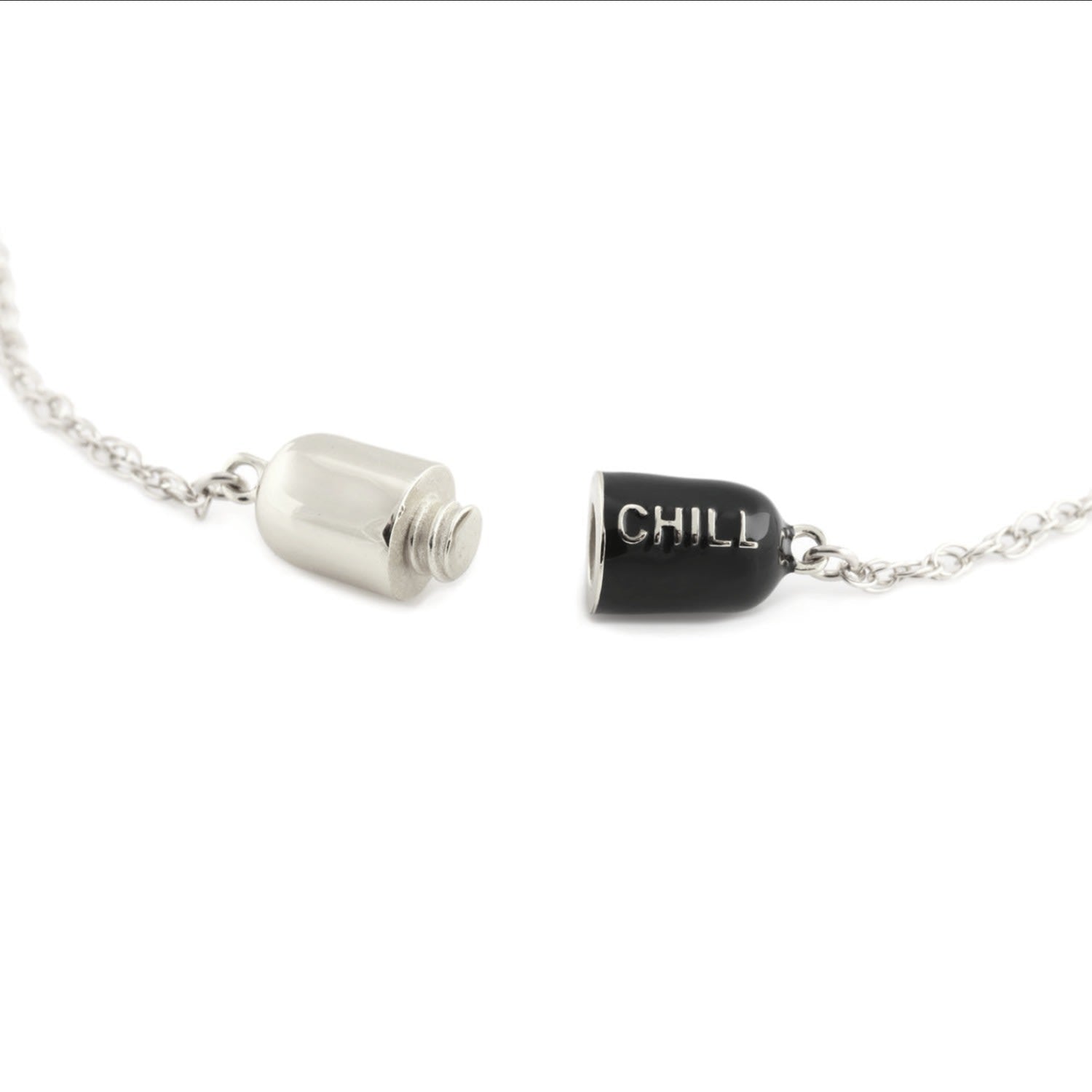 Big Chill Pill Chain Necklace Black & Sterling Silver