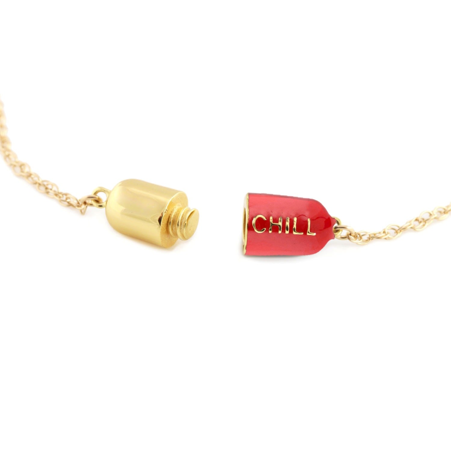 Big Chill Pill Chain Necklace Red & Gold Filled