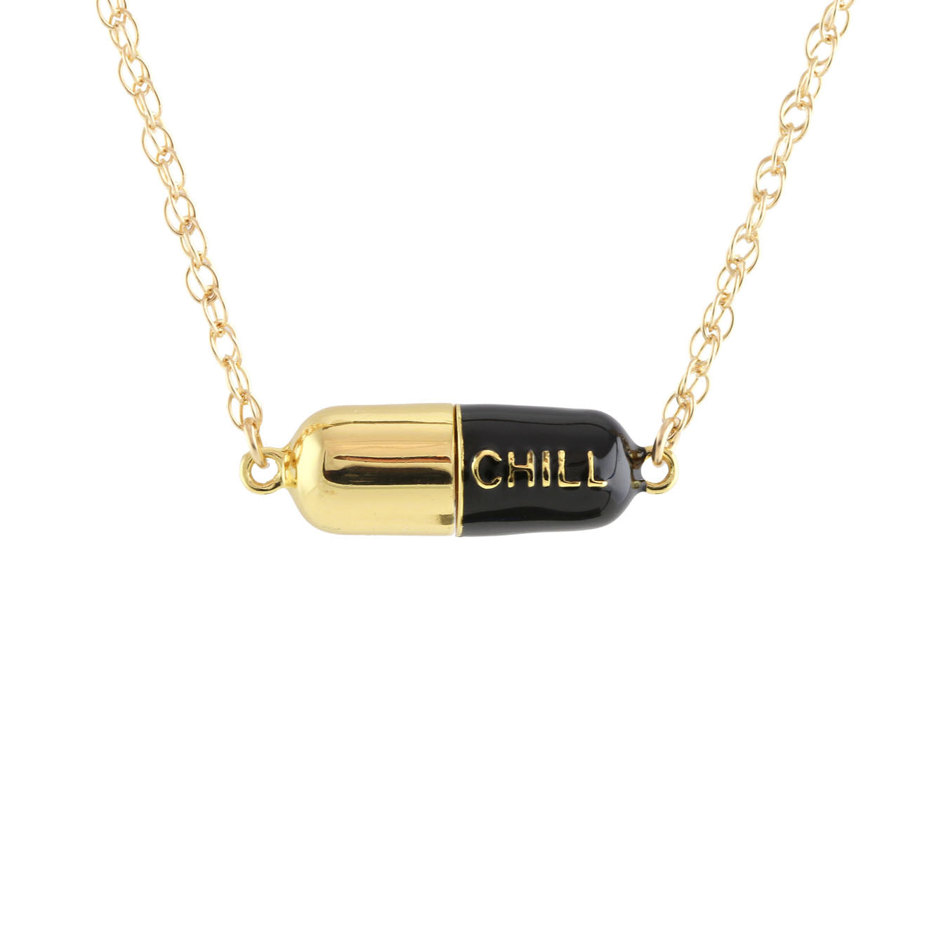 Big Chill Pill Chain Necklace Black & Gold Filled