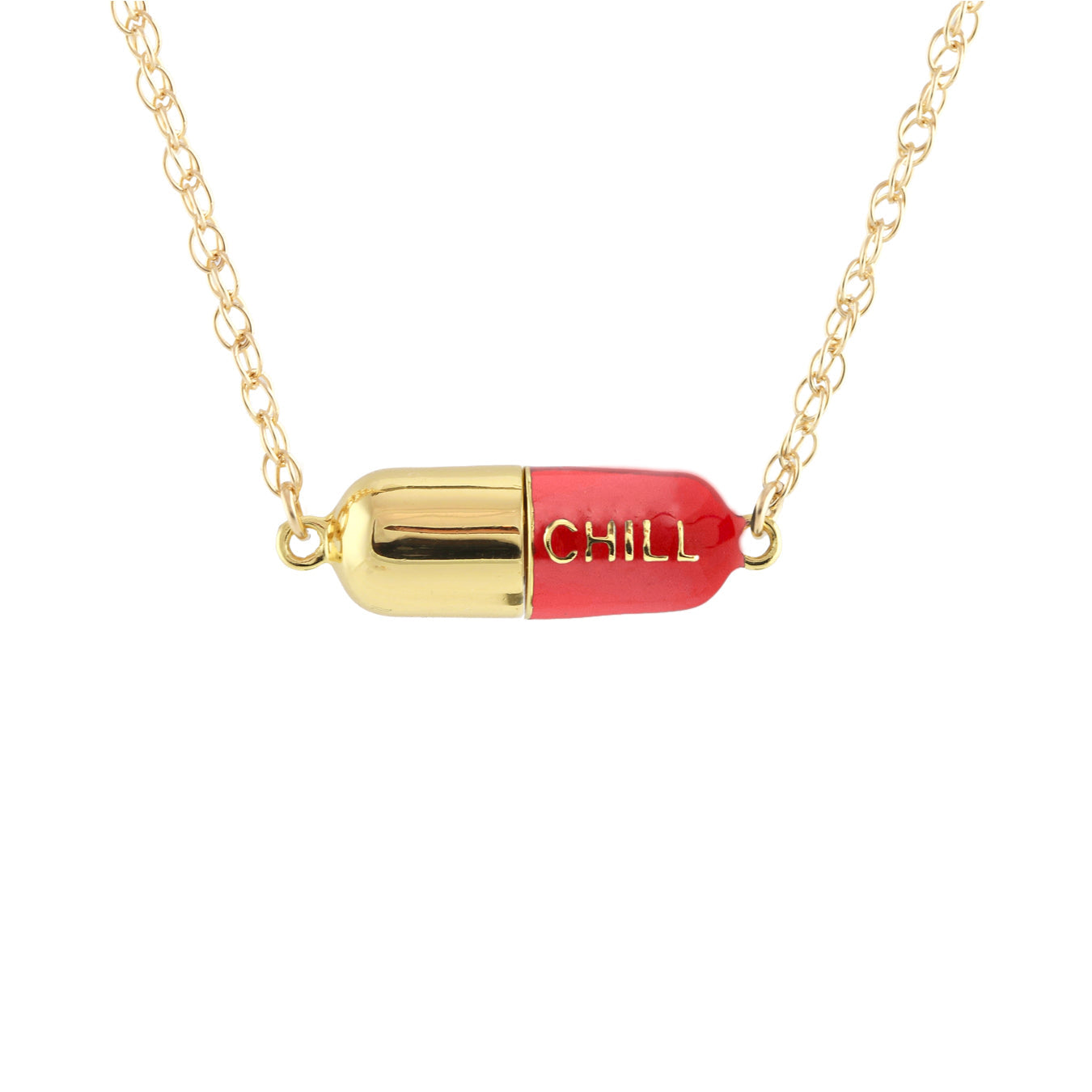 Big Chill Pill Chain Necklace Red & Gold Filled