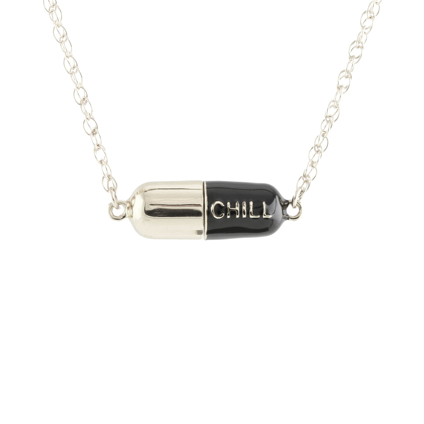 Big Chill Pill Chain Necklace Black & Sterling Silver