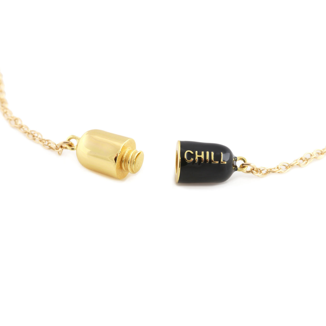 Big Chill Pill Chain Necklace Black & Gold Filled
