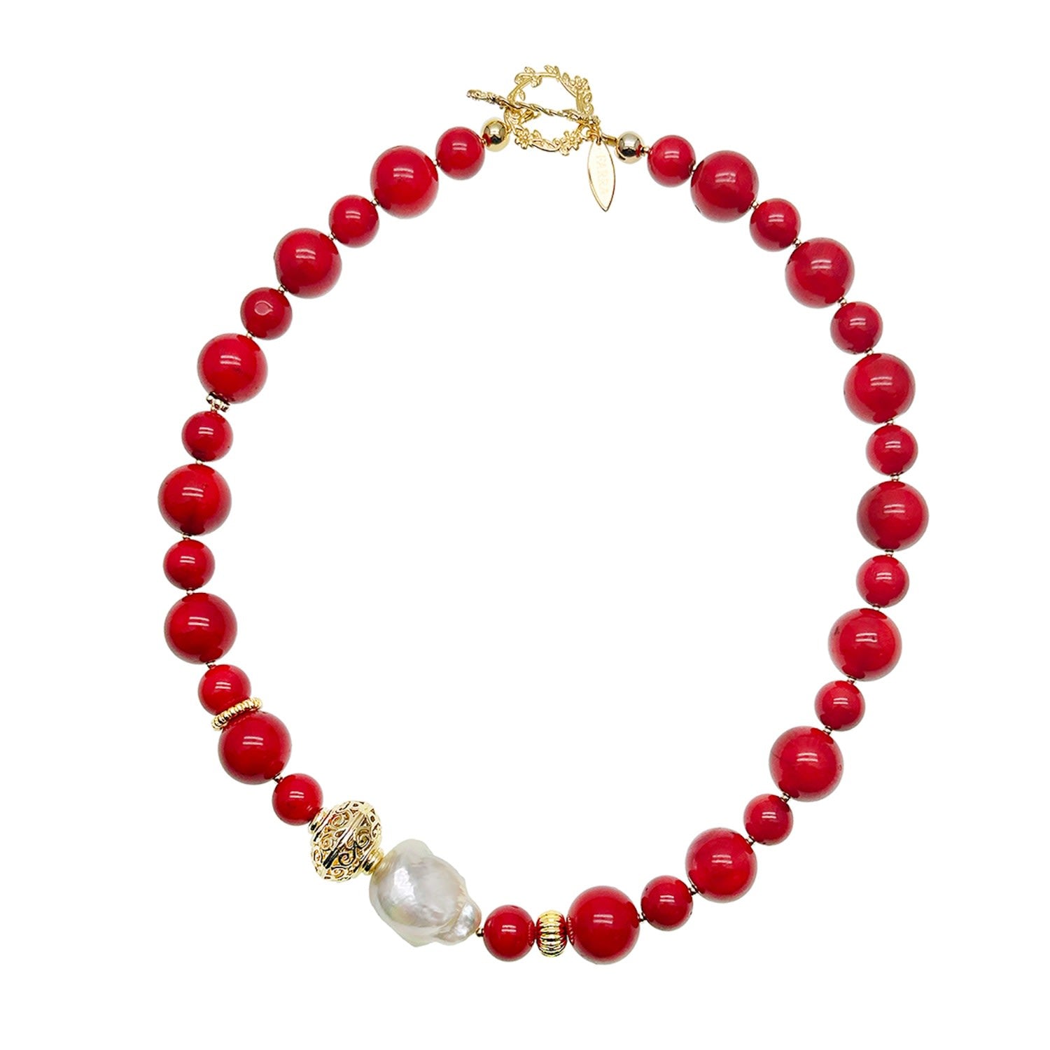 Red Coral With Baroque Pearl Statement Necklace