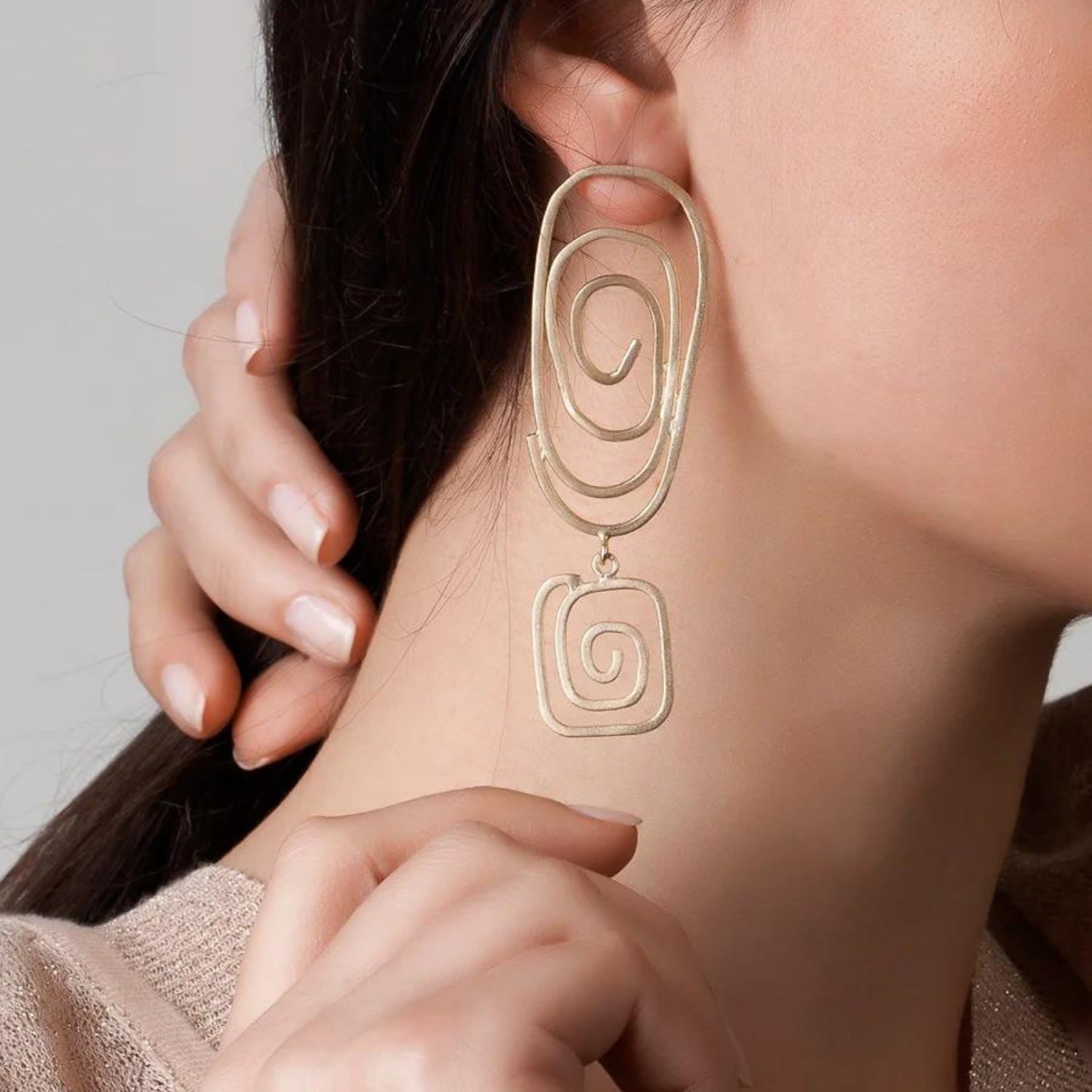 Big Spiral Square Dangle Geometric Earring
