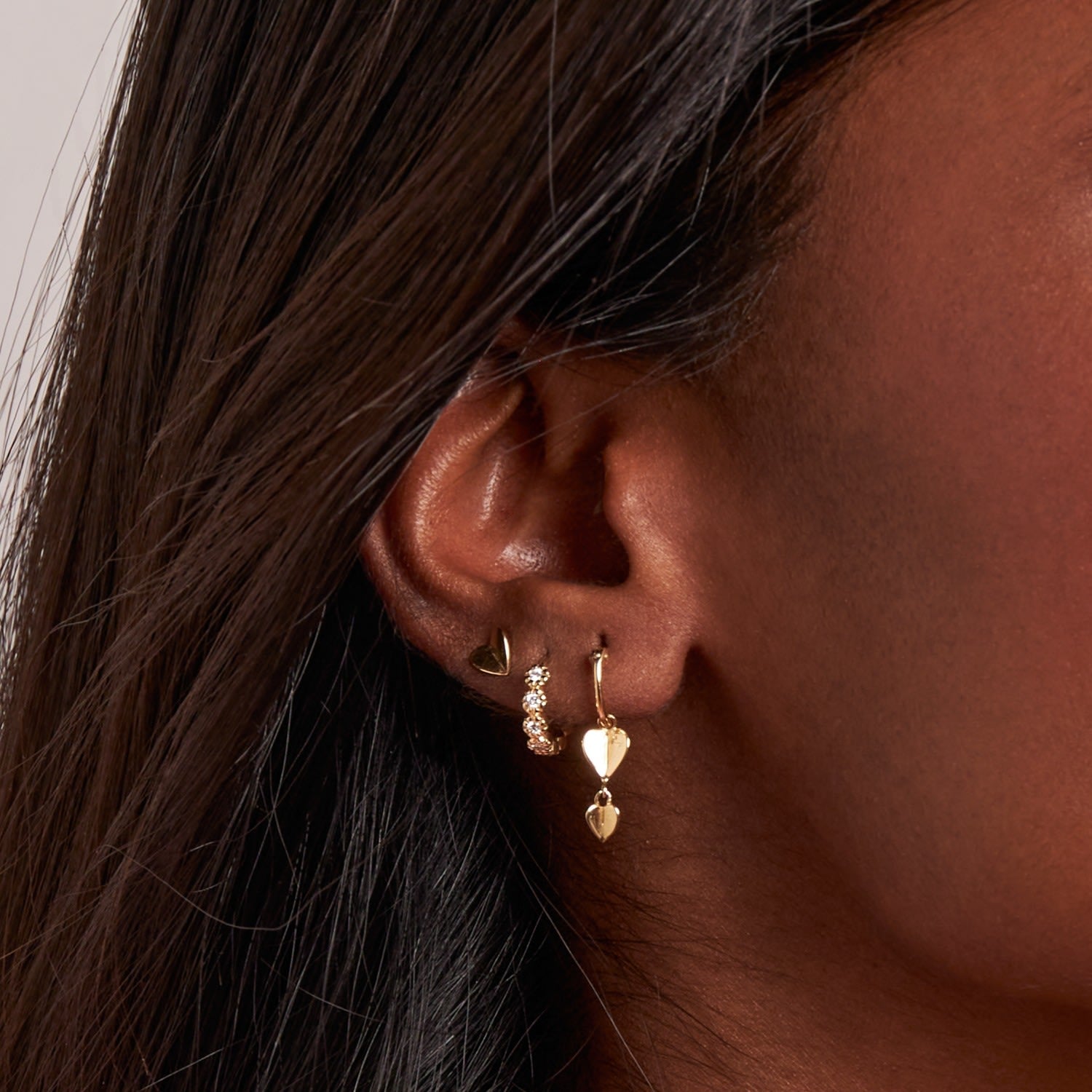 Bijou Folded Heart Drop Hoops