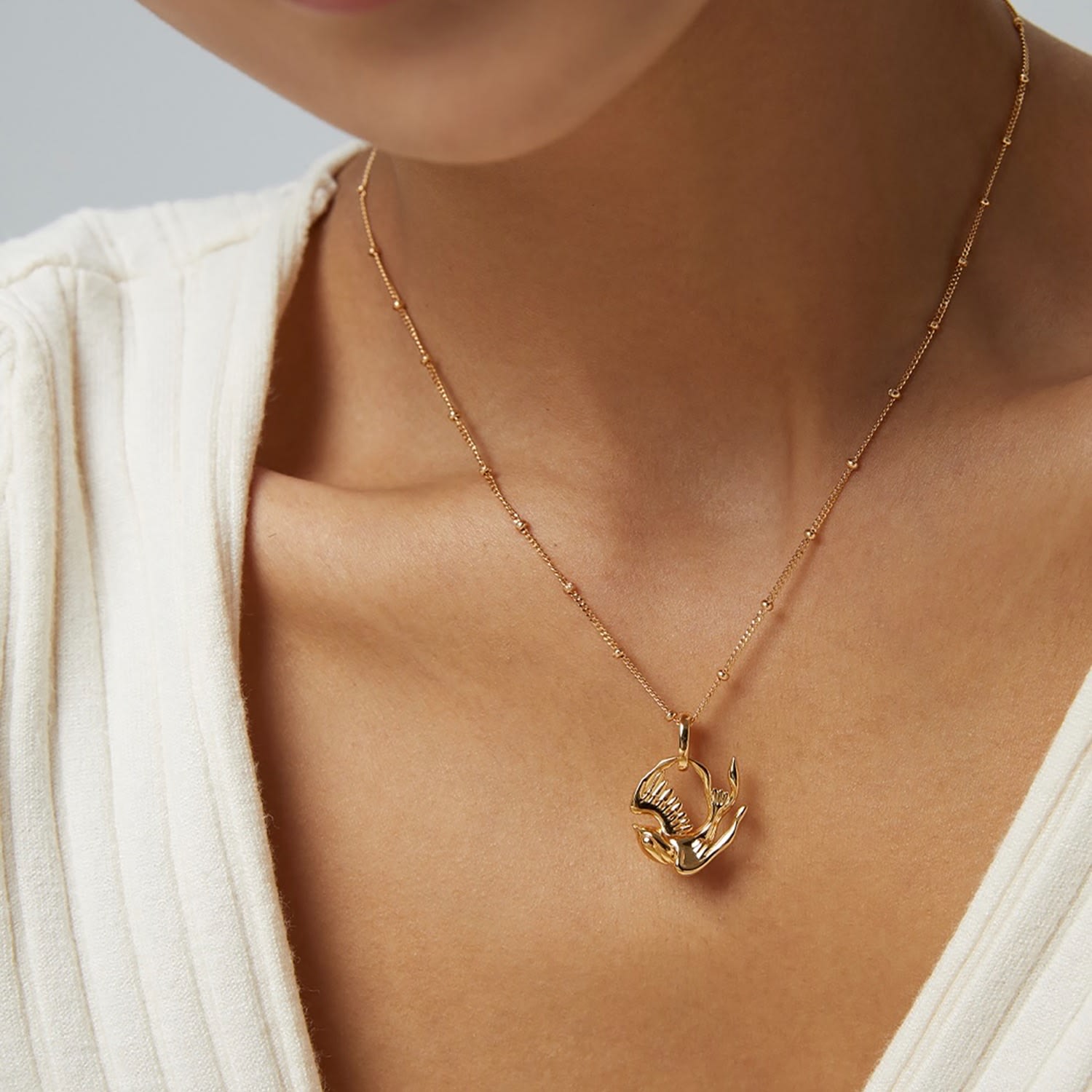 Bird Pendant Gold-Plated Sterling Silver Chain Necklace