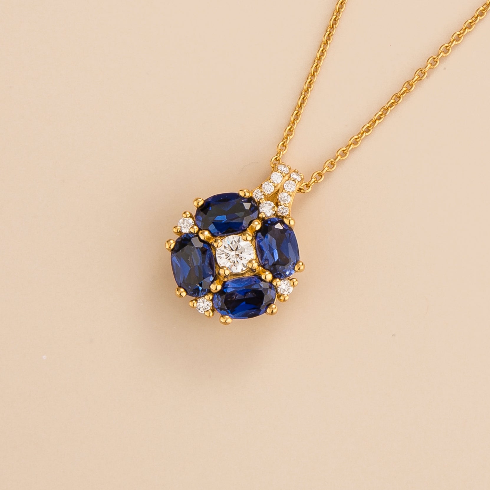 Pristi Gold Necklace Blue Sapphires & Diamonds