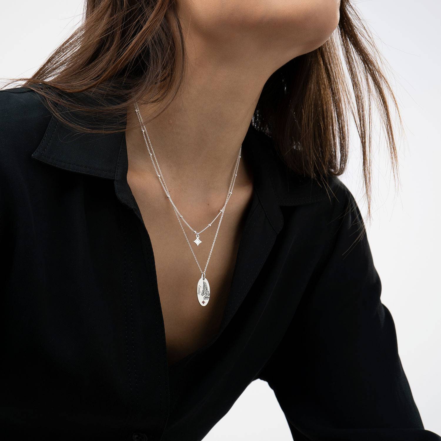Birth Butterfly & Stone Layered Necklace in Silver
