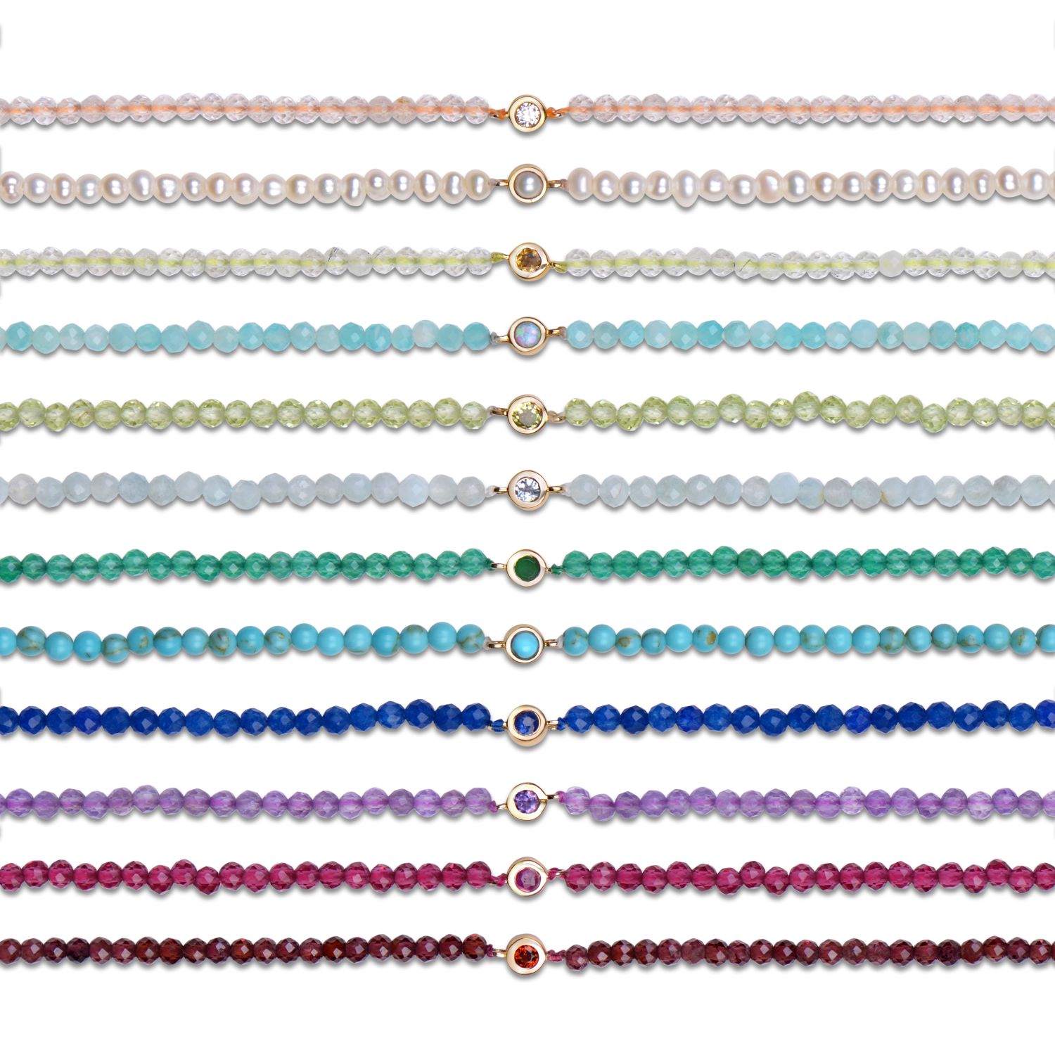 Birthstone Beaded Bracelet 9K Gold