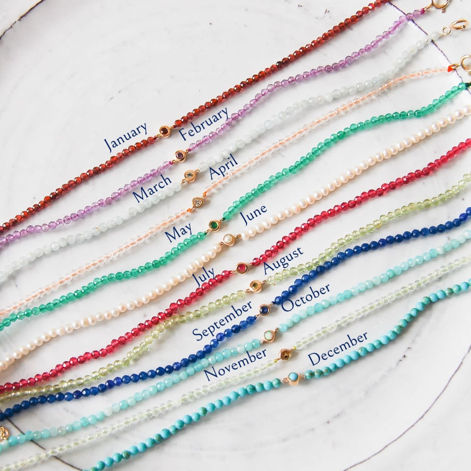 Birthstone Beaded Bracelet 9K Gold