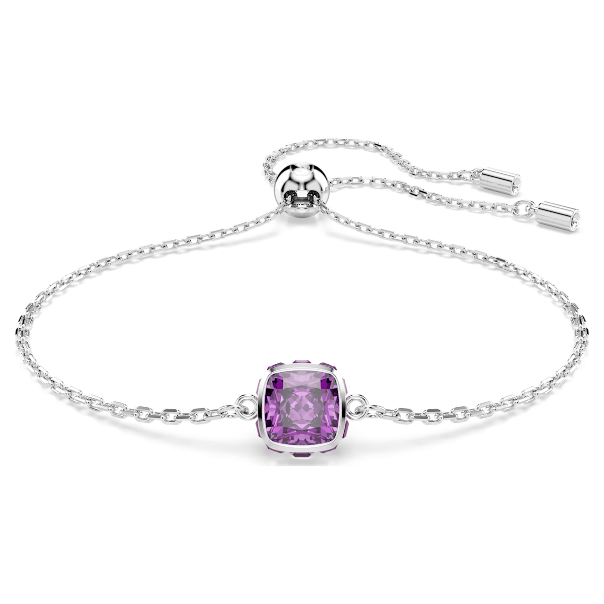 BIRTHSTONE BRACELET SQUARE CUT FEBRUARY PURPLE RHODIUM PLATED