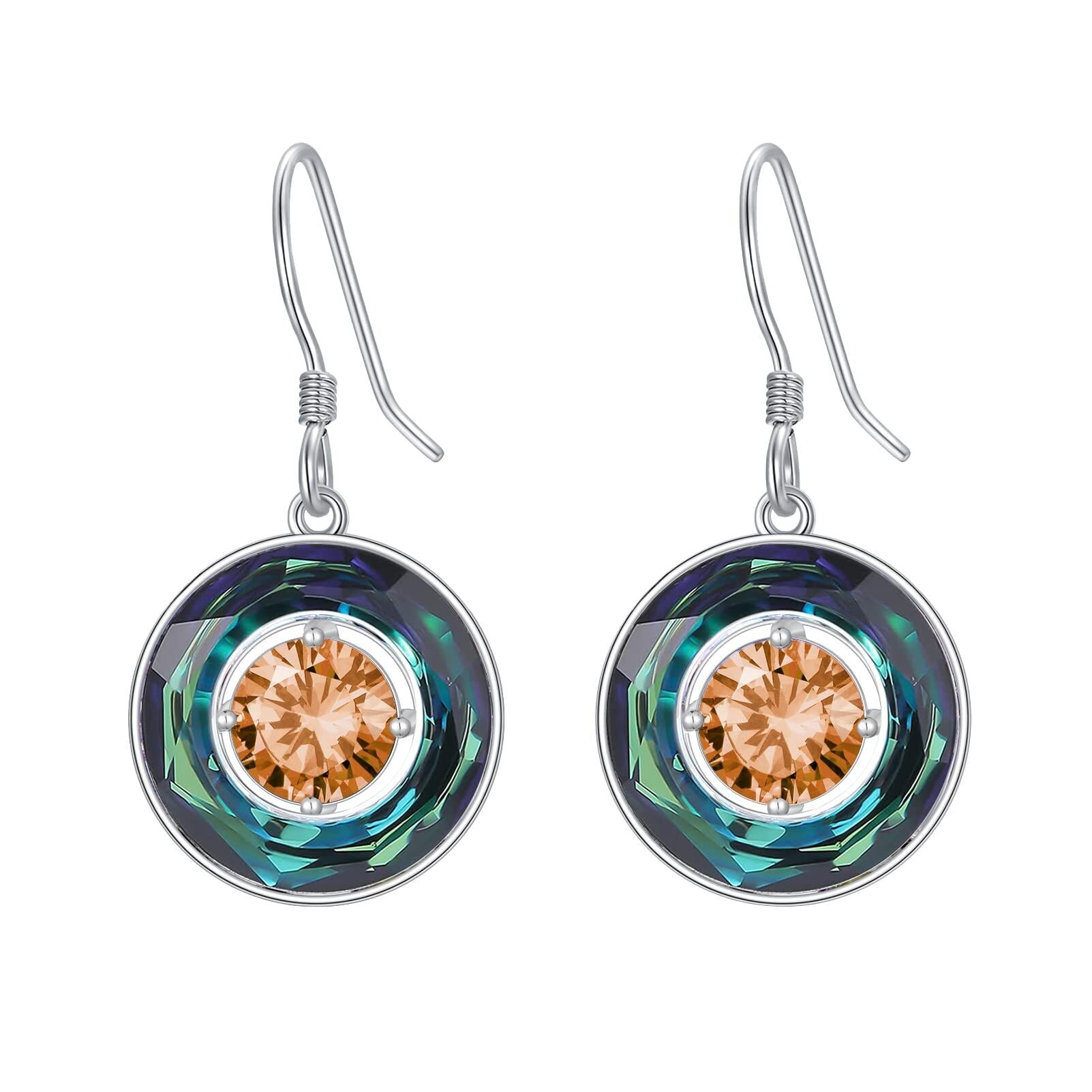 Sterling Silver Crystal Round Drop Earrings