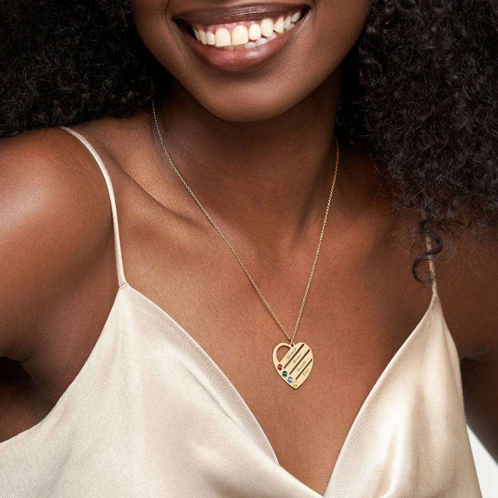 Birthstone Heart Necklace with Engraved Names - 18k Gold Vermeil