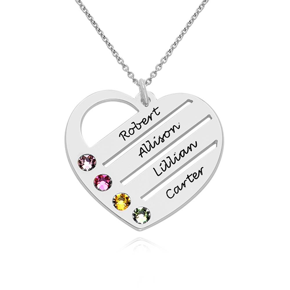 Terry Birthstone Heart Necklace with Engraved Names in Silver