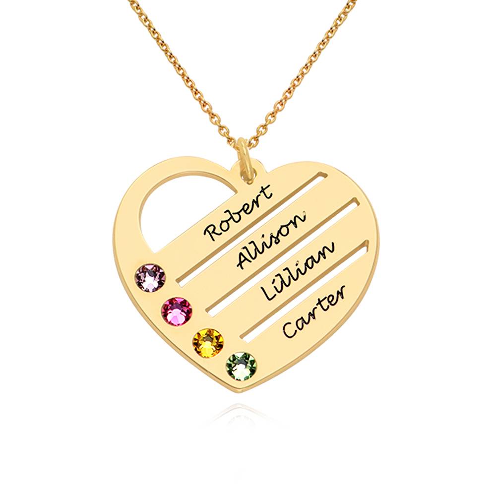 Gifts for Mom - Birthstone Heart Necklace with Engraved Names - Gold Plated - Mom Necklace