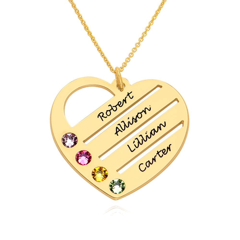 Birthstone Heart Necklace with Engraved Names in 10k Gold