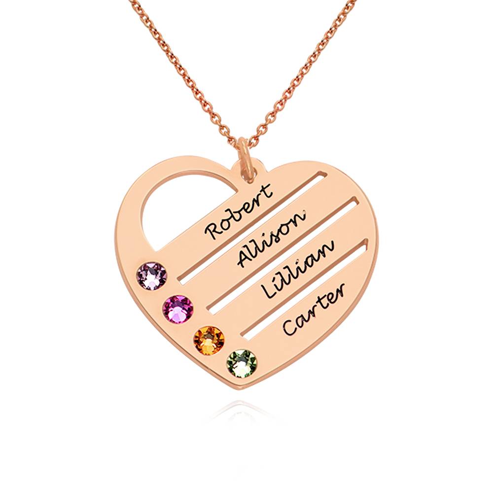 Terry Birthstone Heart Necklace with Engraved Names in Rose Gold Plating