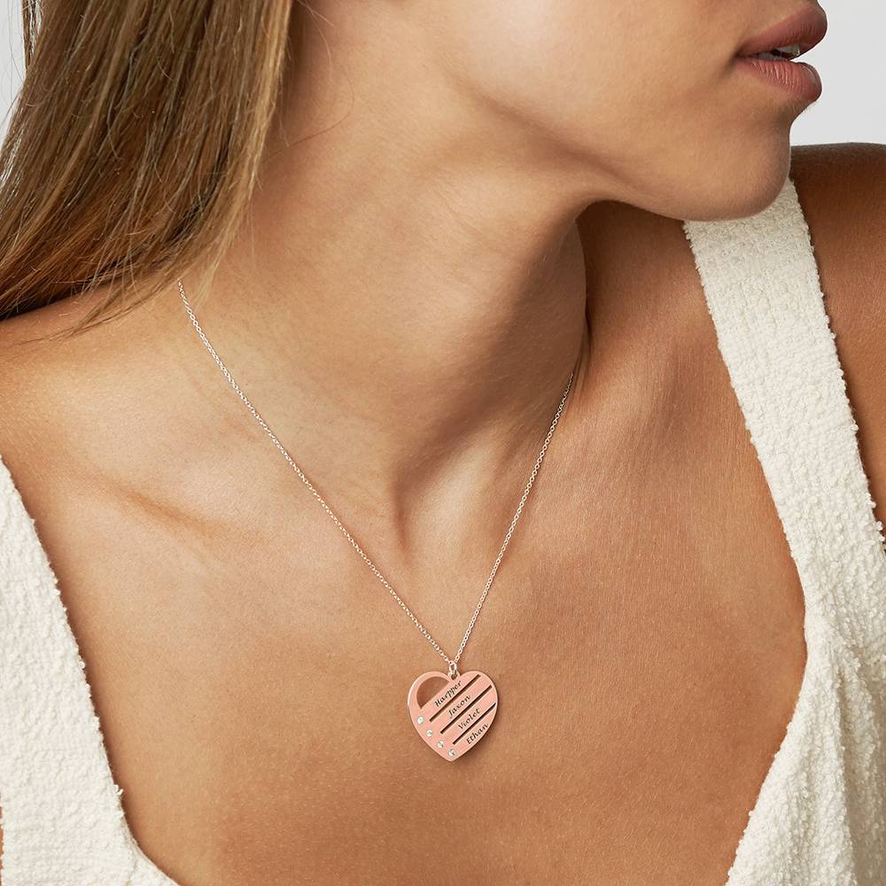 Terry Diamond Heart Necklace with Engraved Names in 18K Rose Gold Vermeil