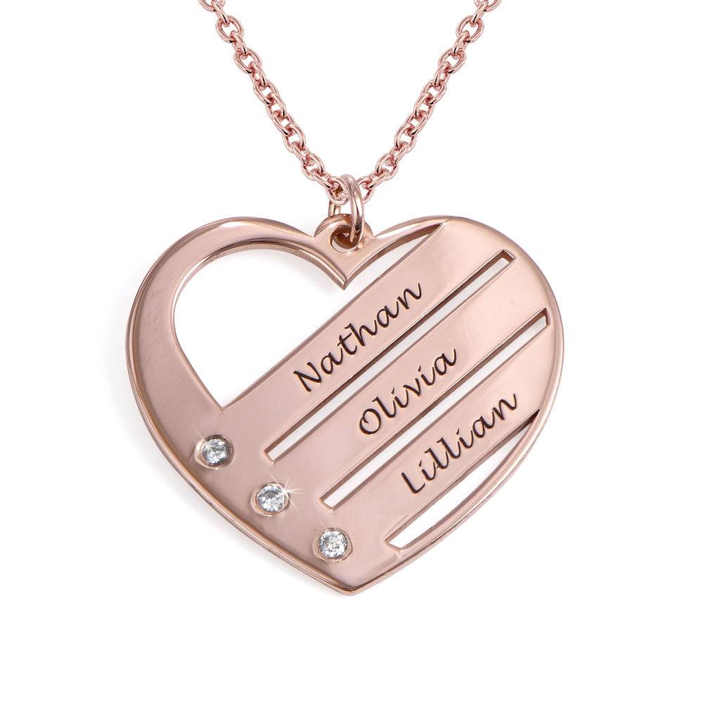 Terry Diamond Heart Necklace with Engraved Names in Rose Gold Plating