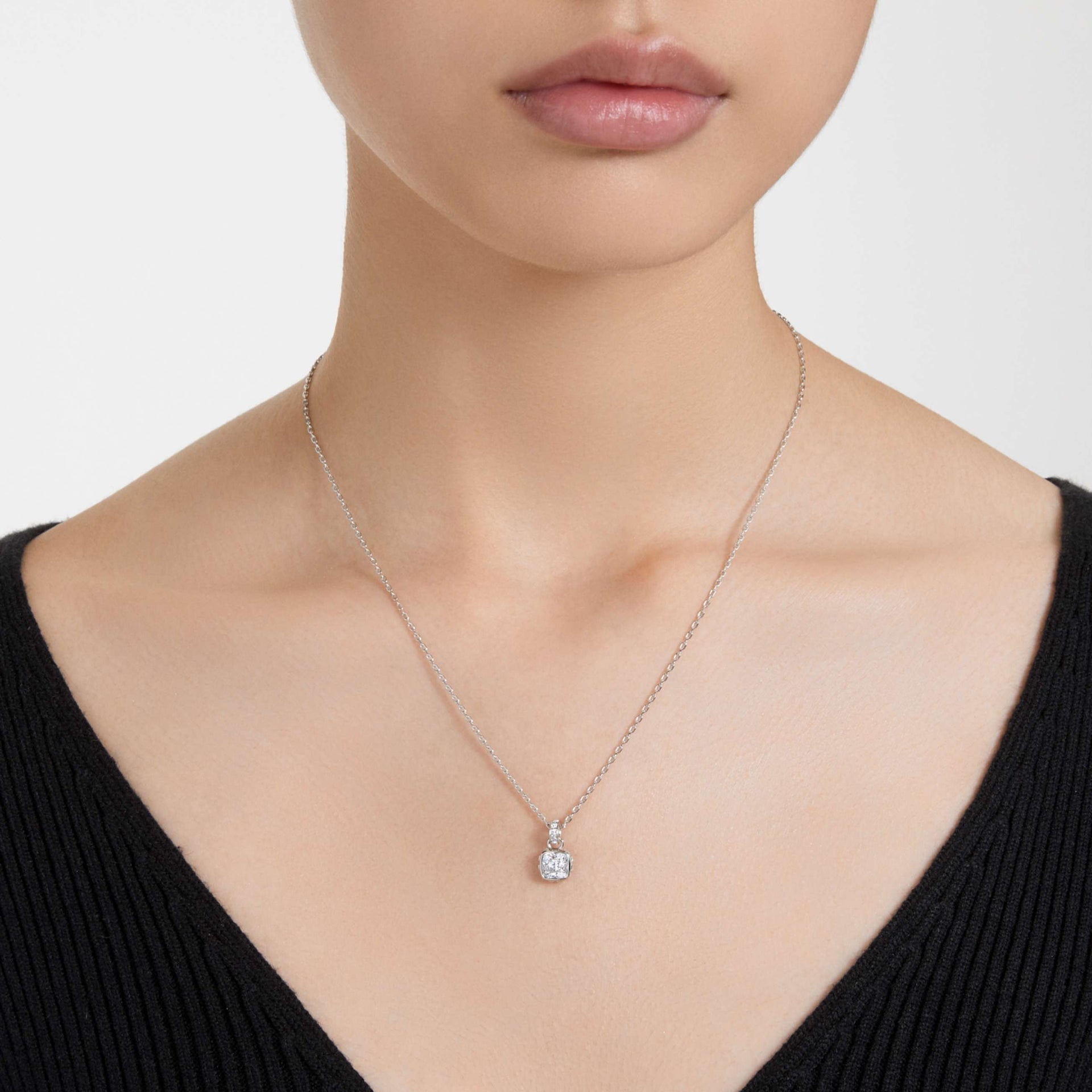 BIRTHSTONE PENDANT SQUARE CUT APRIL WHITE RHODIUM PLATED