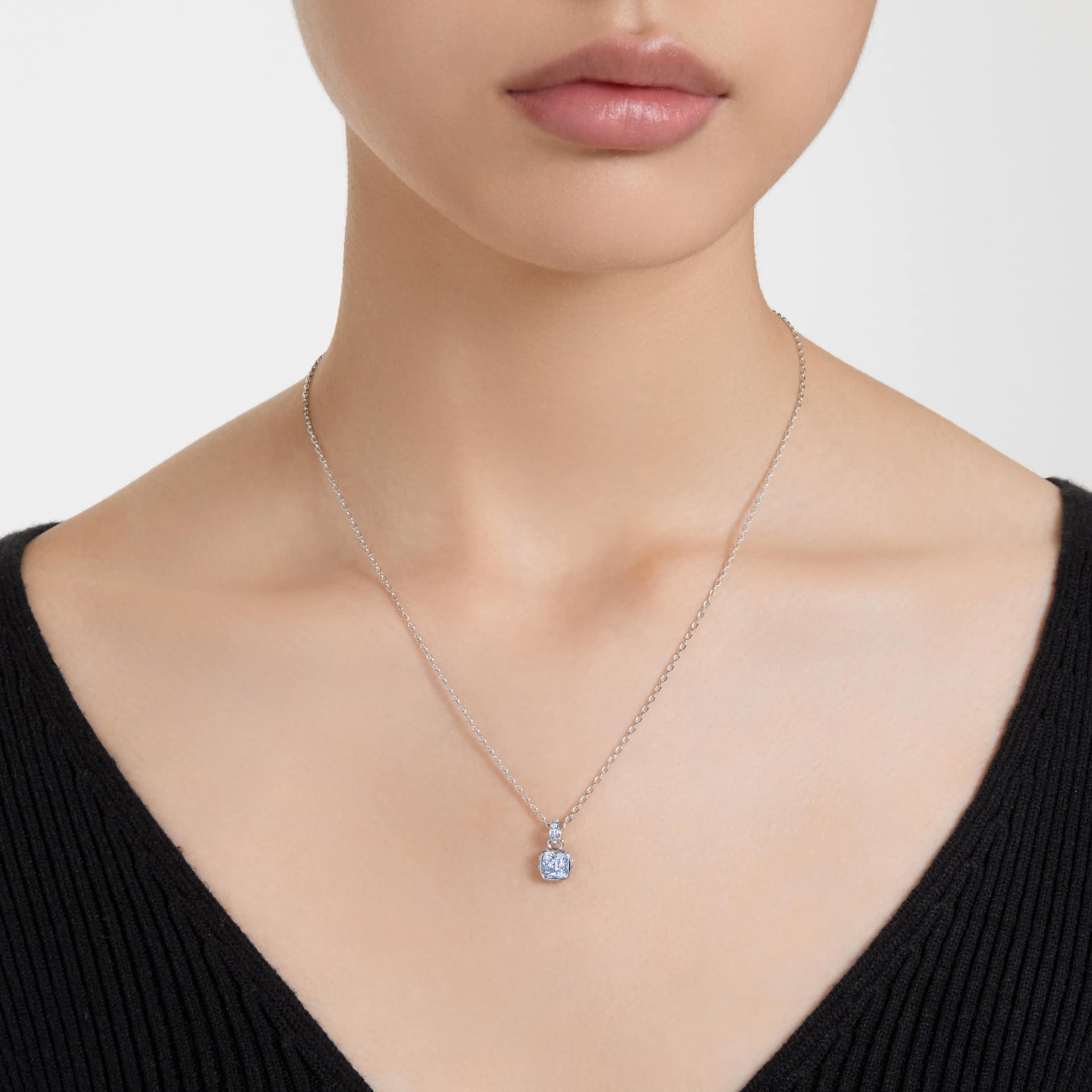 BIRTHSTONE PENDANT SQUARE CUT MARCH BLUE RHODIUM PLATED