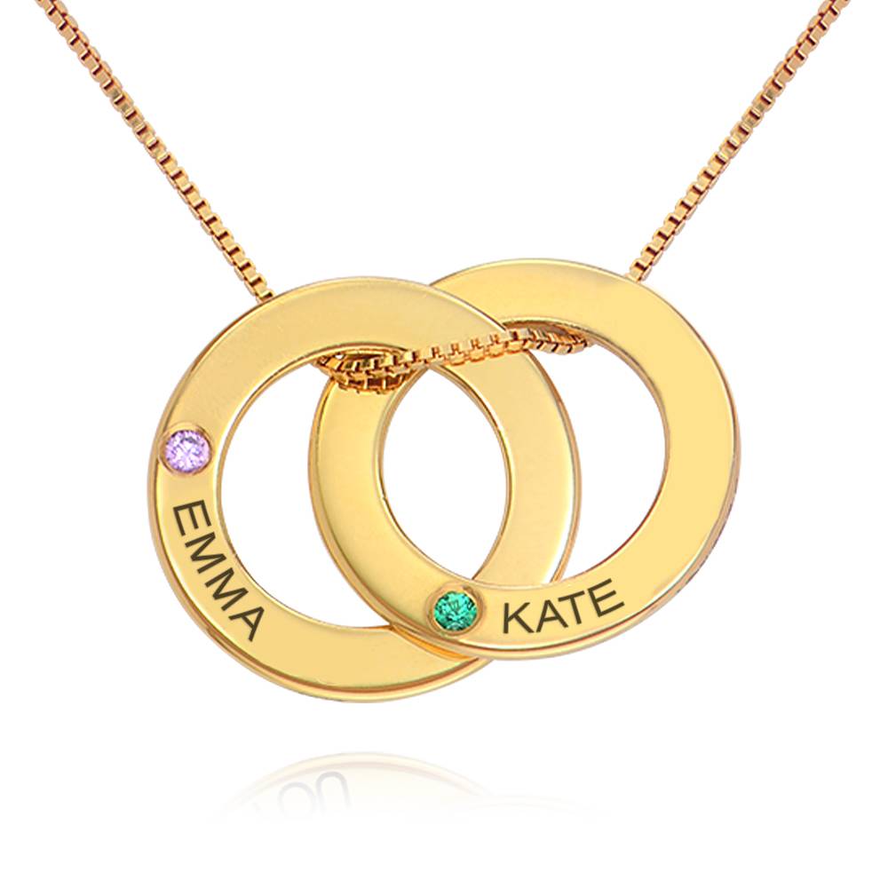 Russian Ring Necklace with 2 Rings and Birthstones in Gold Plating