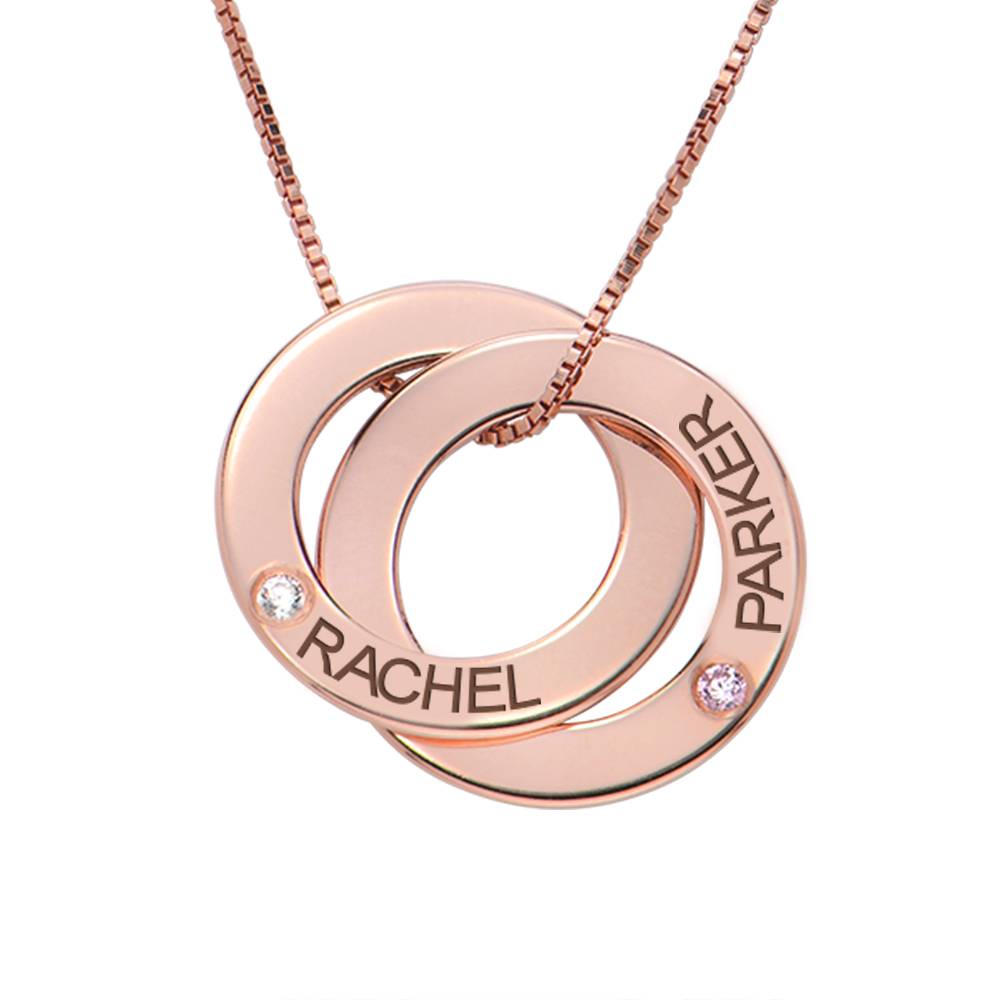 Russian Ring Necklace with 2 Rings and Birthstones in Rose Gold Plating