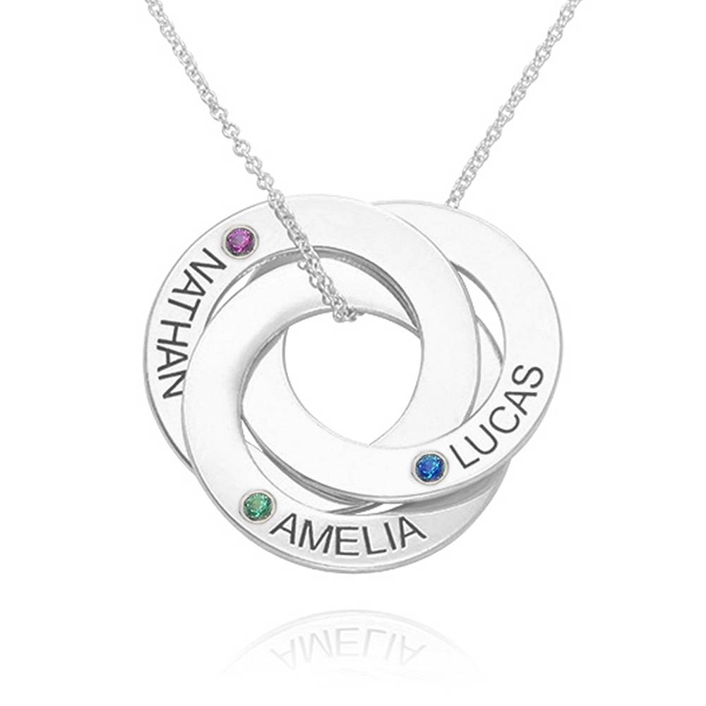 Russian Ring Necklace with Birthstones in 10K Solid White Gold
